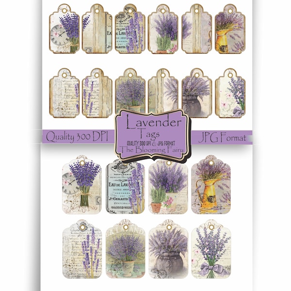 Vintage Lavender Tags, DIGITAL Lavender Tags, French LAVENDER Tags, Vintage Junk Journal  Ephemera, Lavender Digital Tags