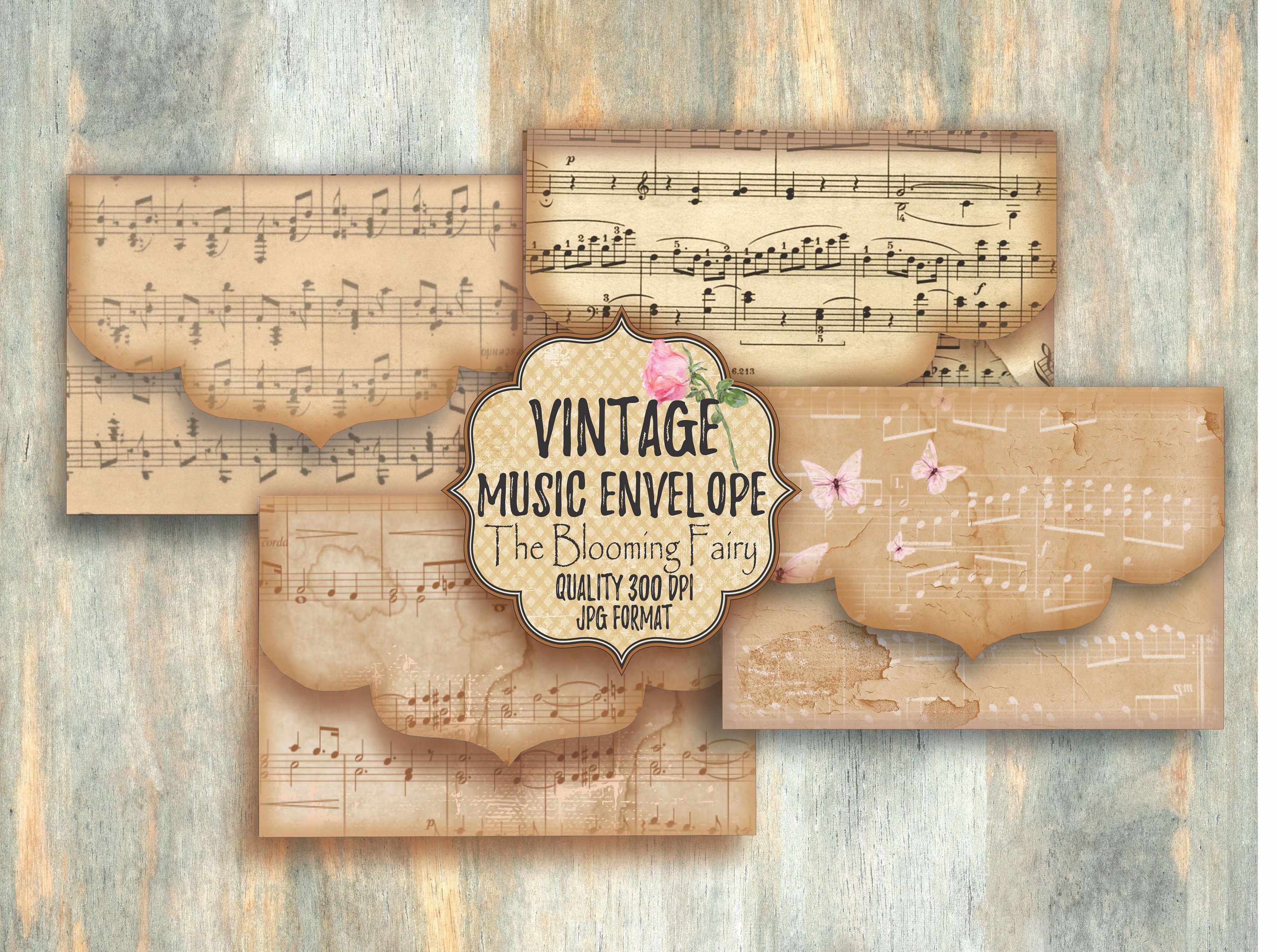 Vintage Music Envelopes, Journal Embellishments, Digital Envelopes