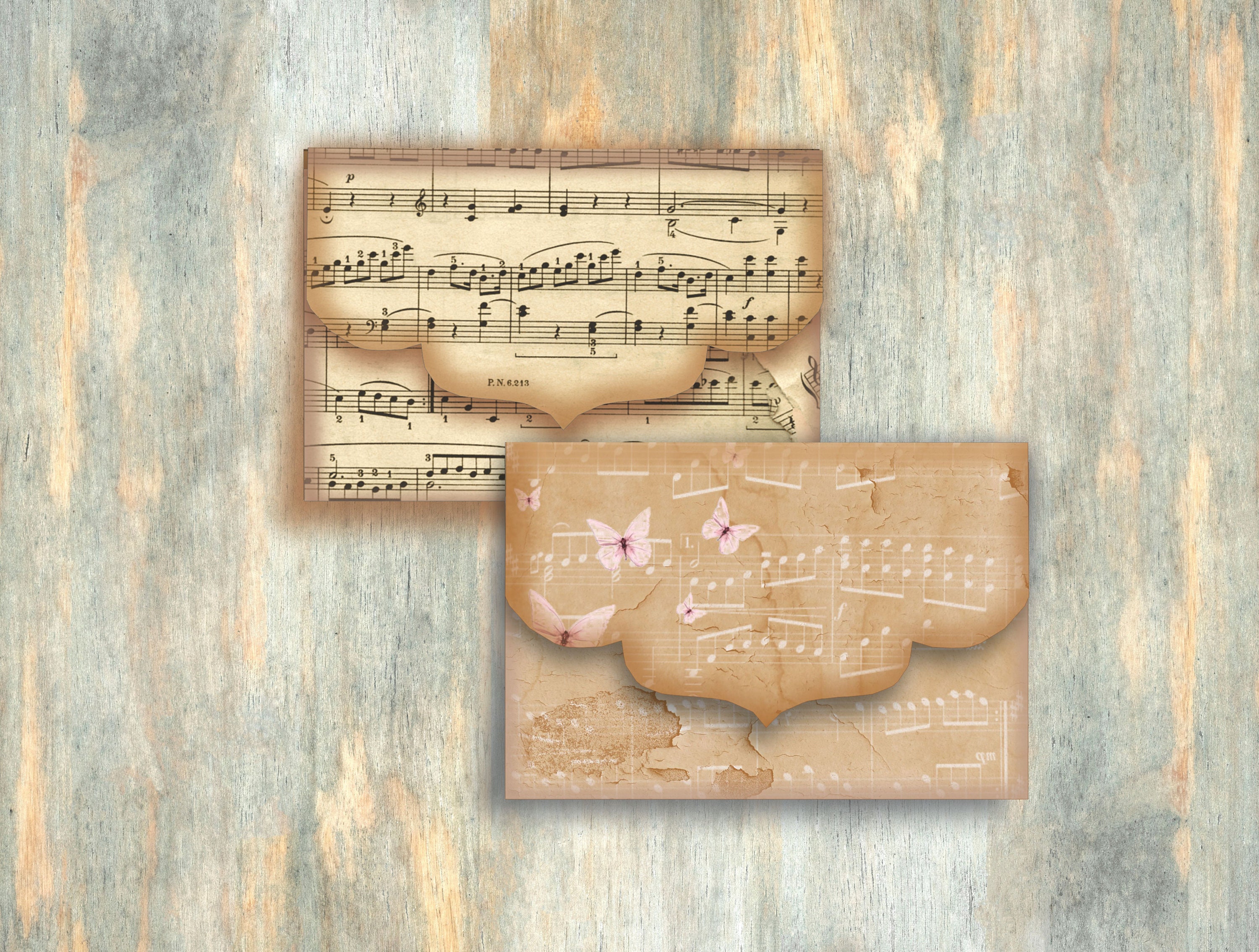 Vintage Music Envelopes, Journal Embellishments, Digital Envelopes