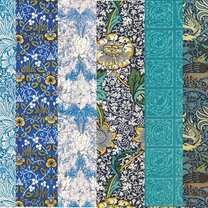 Vintage Botanical Journal Papers, William Morris  Blue Backgrounds, Floral Blue patterned papers , Printable Paper, Digital Download Pattern