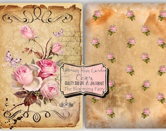Victorian Roses Junk Journal Pages, Shabby Chic Ephemera (Digital Download)