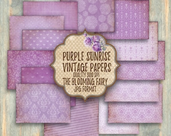 Purple Sunrise Vintage Paper, Shabby Journal Pages (Digital Download)