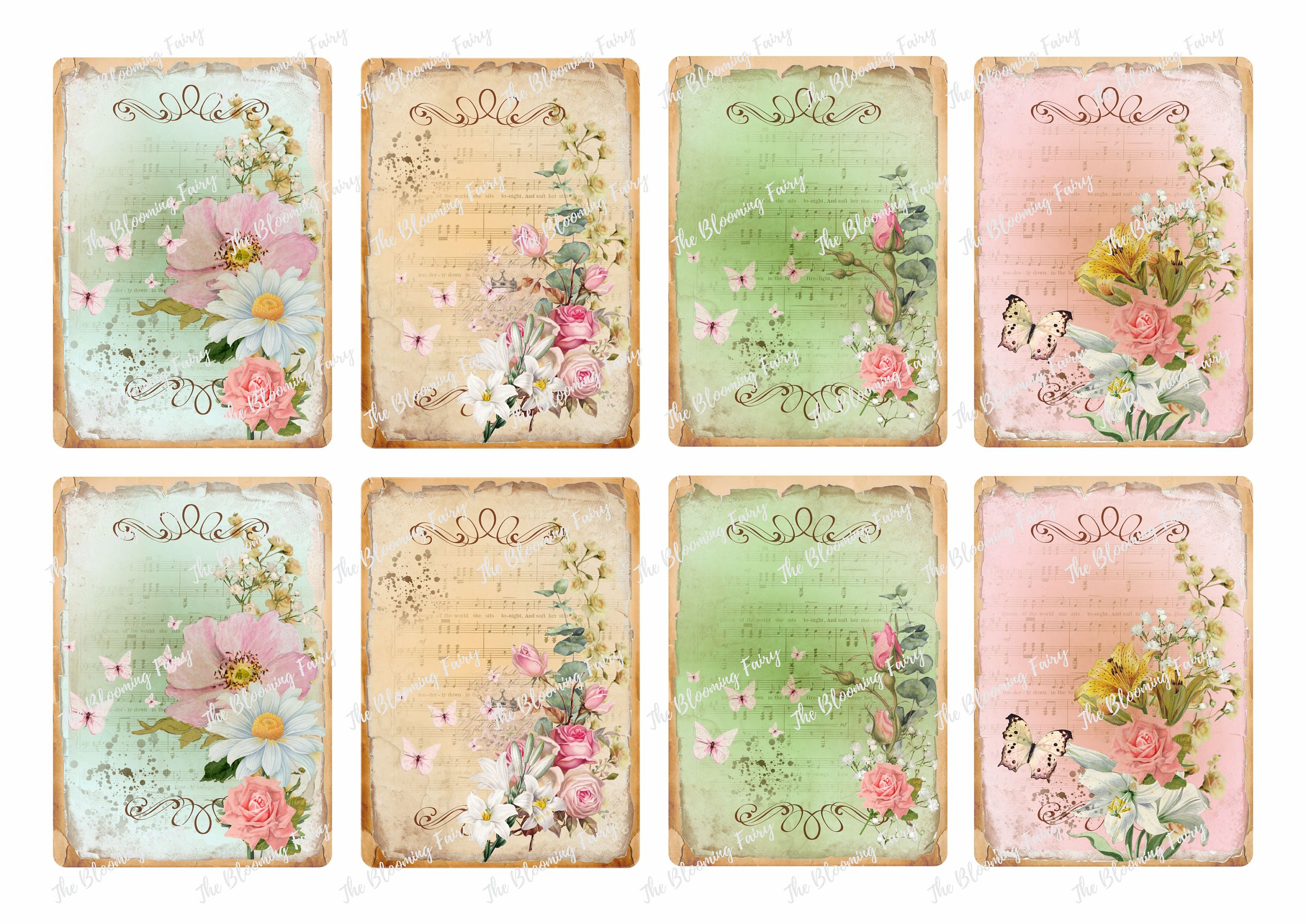 ATC Floral Cards, Vintage Flower ATC Cards, Vintage Floral Tags, Junk ...