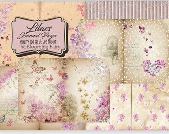 Flieder Journal Seiten, Grunge Journal Seiten, Digital Junk Journal Seiten, Lila Garten Seiten, druckbares Journal Papier, Digital Download Seiten