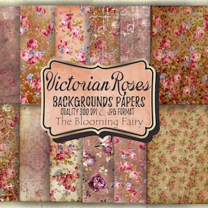Sfondi con rose vittoriane, carte digitali con rose, pagine di diario shabby, pagine di diario con rose vittoriane, kit di pagine con rose grunge
