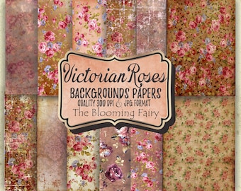 Viktorianische Rosen Digital Paper Pack, Shabby Chic Scrapbook Seiten (Digitaler Download)