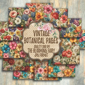 Vintage Botanical Junk Journal Pages, Botanical Backgrounds, Botanical Layout Pages, Shabby Botanical Printable patterns, Botanical Digitals