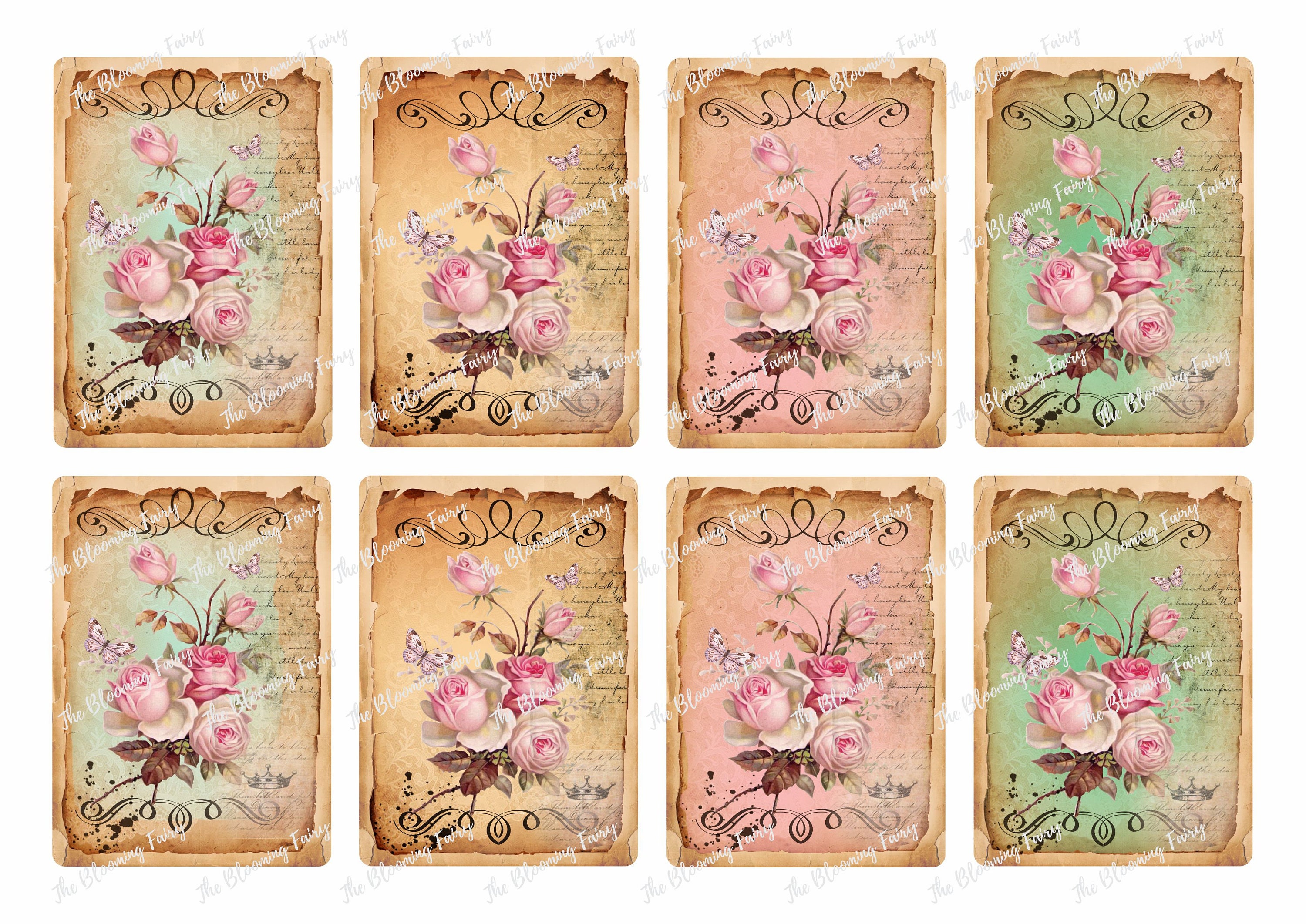 Pink Roses Cards, Vintage Roses Cards, Vintage Floral Tags, Junk ...