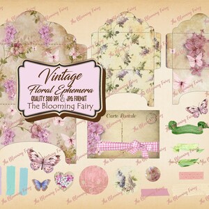 ヴィンテージ フローラル エフェメラ、デジタル エンベロープ、デジタル スクラップブック、印刷可能なグッズ、印刷可能な用紙、デジタル ダウンロード プリンタブル