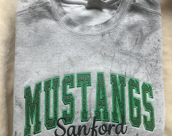 Custom Glitter Appliqué Sweatshirt – Comfort Colors Color Blast Crewneck – Personalized Team Spirit Wear – School Mascot Crewneck Pullover