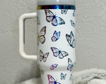 Butterfly Rainbow Tumbler, 40oz Rainbow tumbler, 40oz butterfly tumbler, Powder coated tumbler, laser etched tumbler