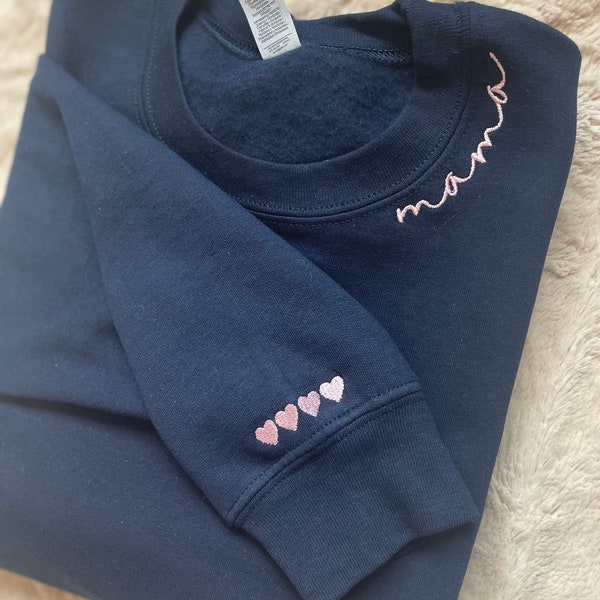 Mama Embroidered Sweatshirt, Mama with hearts Embroidered Sweatshirt, Embroidered Collar, Mothers Day Gift, Hearts Embroidered Sweatshirt