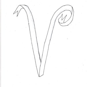 Puede incluir: Una ilustración dibujada a mano de la letra V, creada con dos líneas curvas que forman una V.