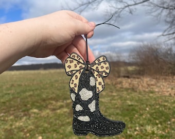 Cowboy boot with bow car freshie | car freshener | leopard print | boot