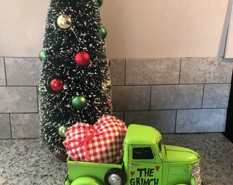 Grinch inspired truck | metal truck | your a mean one | tiered tray tiered | grinch decor