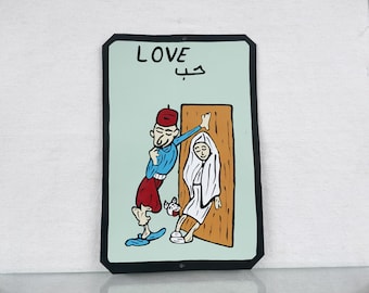 LOVE Hand Painted Metal Plaque Sign Hadnmade In Morocco For Valentine's Day Gift, Unique Gift, Home Accessories, Personalisation available!