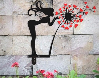 Ornement de silhouette de fée de jardin en métal | Statue féerique extérieure de jardin en métal | Ornement de fée mignon, art mural extérieur en métal, 2024