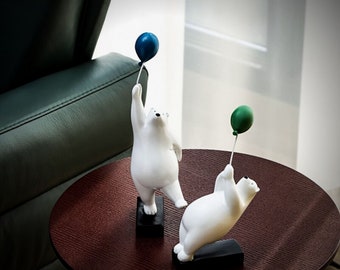 Ornement artisanal d'ours polaire | Figurine d'ours polaire détaillée en céramique de dessus de table avec finition brillante Statue miniature pour la maison et le bureau