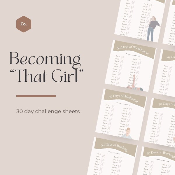 30 day That Girl Challenge Collection - That Girl Aesthetic - 30 Day Challenge - 30 Day Tracker