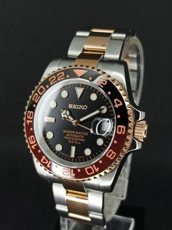 Seiko Mod Root Beer Rose Gold PVD Homage GMT Submariner - Etsy