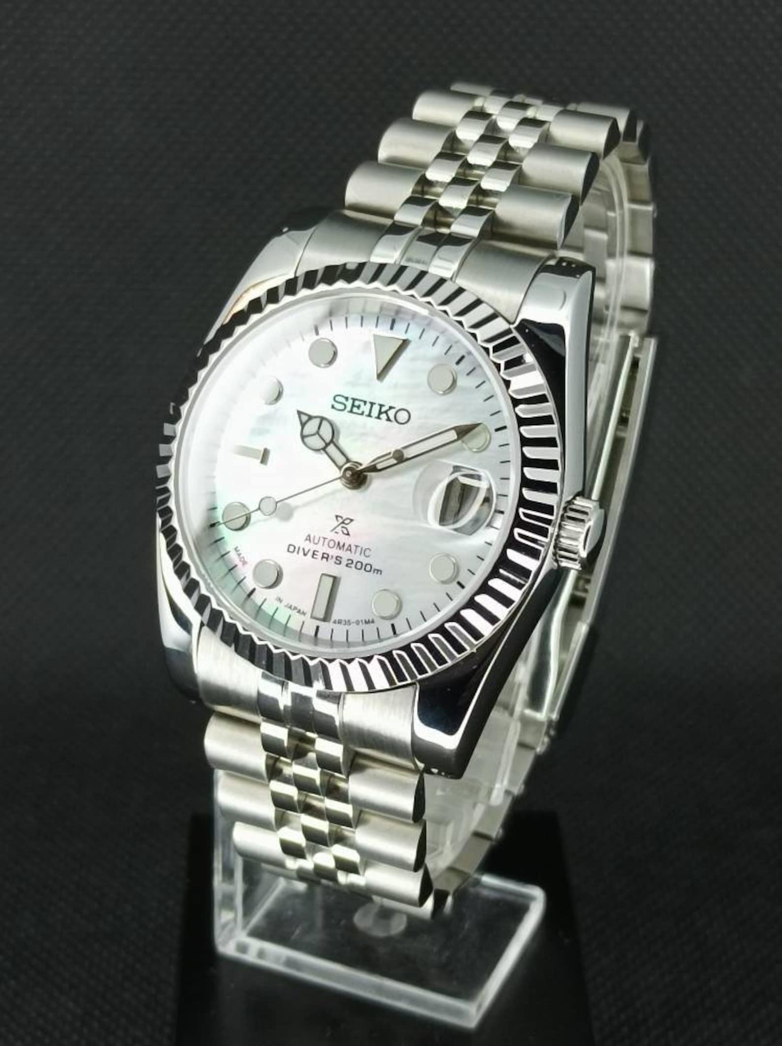 Seiko Mod Datejust 36mm Tribute Automatic Custom Watch White Etsy