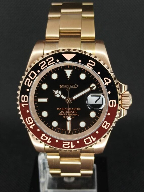 Seiko Mod Rose Gold GMT Homage Automatic Submariner Diver - Etsy