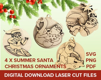 Laserskurna julgransprydnader med sommartomtemotiv (digital nedladdning)