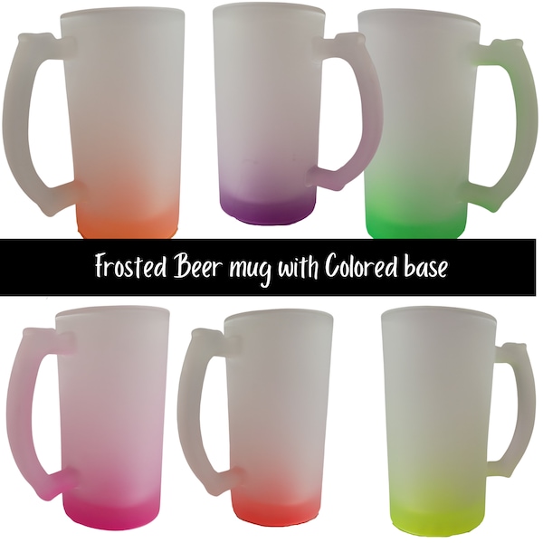 Single| FROSTED Mugs with Color Base 16oz Glass Beer mug| Drinking Glass| Sublimation Blank