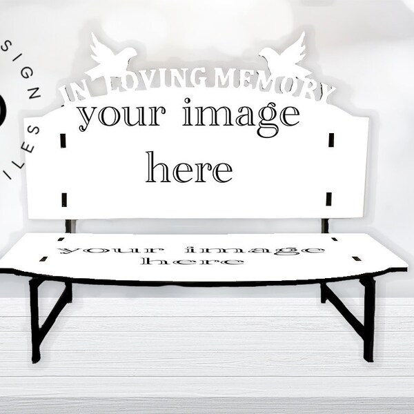 In Loving Memory Doves Bench Dye sublimation MDF memorial photo Mockup | Add your own image DIGITAL DOWNLOAD