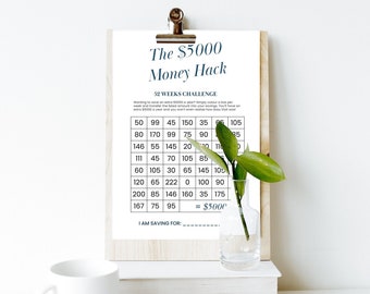 Save 5000 in 52 Weeks (Printable PDF), Money Challenge, Money Saving Challenge, Savings Challenge