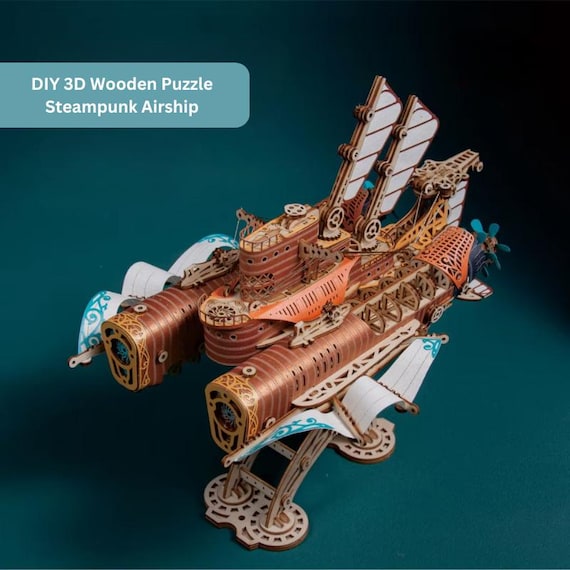 3D木製スチームパンク飛行船パズル：DIYモデルキット - Etsy 日本