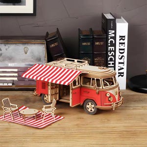 3D Wooden Puzzle Campervan: DIY Retro Bus Model Kit