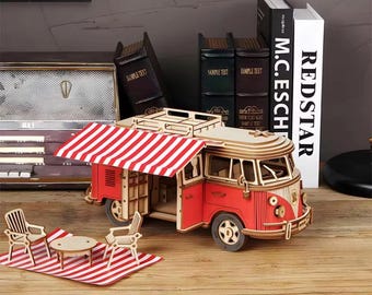 3D Wooden Puzzle Campervan: DIY Retro Bus Model Kit