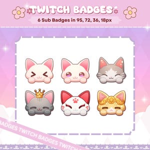 Cute Cat Sub Badges - twitch badges/ twitch emotes / custom twitch emotes / custom twitch badges /cat sub badges /channel points