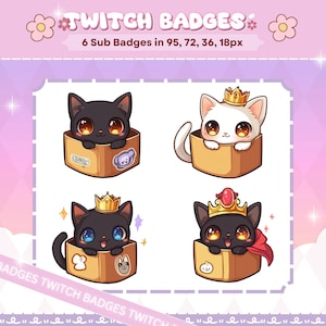 Twitch-badges / Cute Cat-badges / 4 badges / Kat / Kawaii Cat / Emotes / Cute Cat/ Chibi Cat / YouTube-badges / Discord-badges / Black Cat
