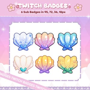 6x Sea Shell Twitch Sub Badges | Bit Badges | Emote | Coin Points | Mermaid Colors | Kawaii | Streamer | Youtube | Discord