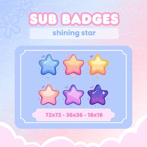 6 Twitch Sub Badges | Shining Star | Kawaii | Pretty | Cute | Stream