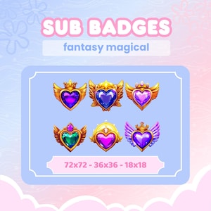 Angel Heart Wing Badges, Fantasy Magical (6 Pack) for Twitch, Discord, Youtube | Streaming Badges, Twitch Badges, Twitch Emotes, Sub Badges