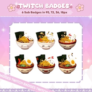 Cute Ramen Bowls Stream Badges Pack, Twitch Sub Badges, Kawaii Noodle Bowls, Twitch Japanese Overlay, Cute Theme