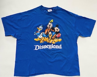 Camiseta vintage azul da Disneyland com Mickey Mouse, Pato Donald, Pluto e Pateta, tamanho masculino XXL.