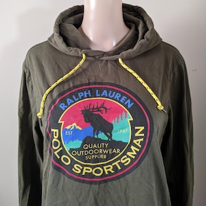 Ralph Lauren Polo Sportsman hooded olive green long sleeve shirt, mens medium