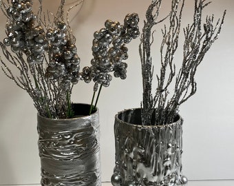 A set of two  Different Types 9”H  Handcrafted Silver Glass Decorative Vases for flowers