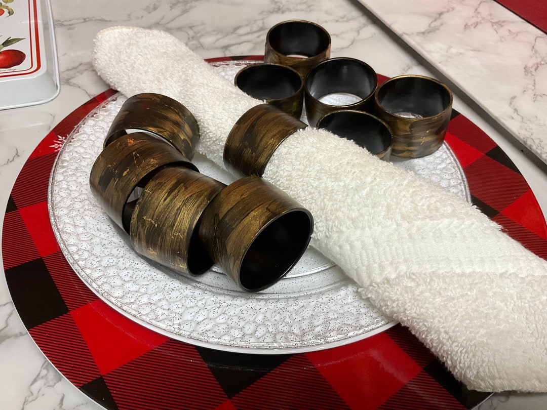 A Set of 10 2W. Handcrafted Gold and Black Metal Napkin Rings Etsy