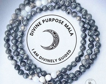 The “Divine Purpose” Mala 108 beads | wrap bracelet/necklace | Moonstone, Black Labrodite | wrap bracelet | stretch bracelet | meditation