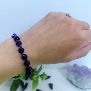 Amethyst Bracelet, Handmade Knitted Bracelet with Natural Beads, Slide Knot