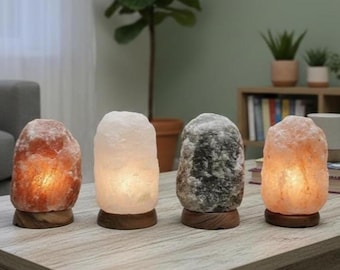 Lampe au sel naturel de l'Himalaya | Lampe en cristal blanc rose rouge gris | Lampe faite main de roche de sel | Prise européenne | Cadeau déco | Cadeau pour elle/lui