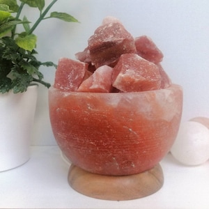 Himalayan Salt Lamp, Bowl and Salt Crystals, Wood Base , Gift for Her/ Him