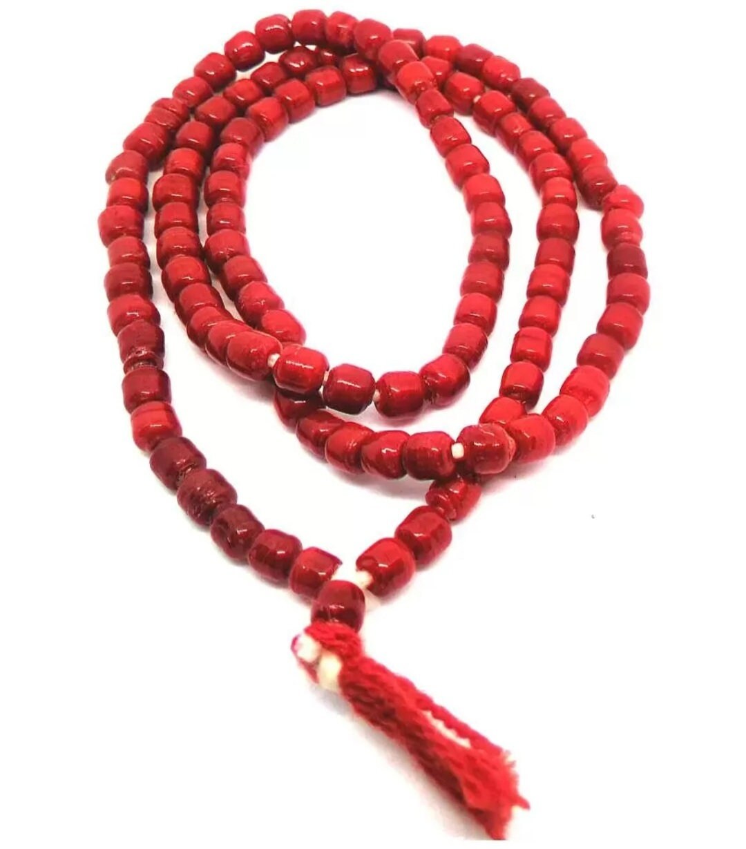 Lal Moonga Mala Red Coral Rosary Original 108 1 Beads Tibetan Red