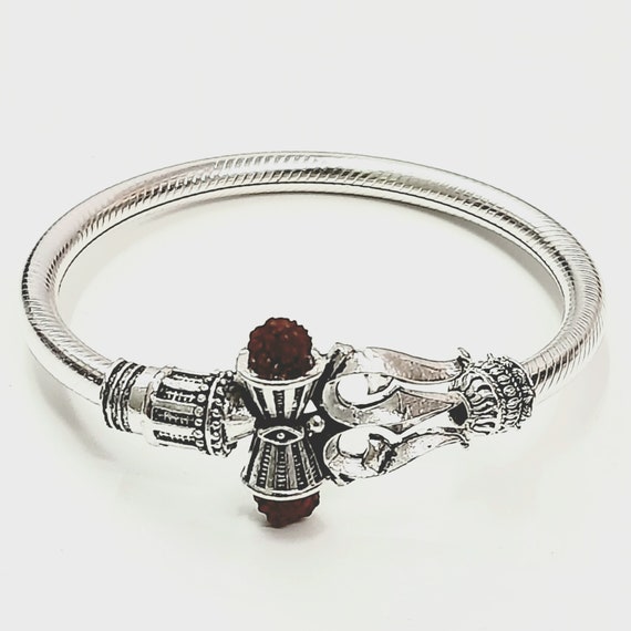 Om Shiv Mahakal Rudraksha Damroo Leather Bracelet For Men Silver & Black  Colour – MyGinie.in