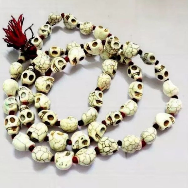 Déesse Kali Nar mund mala, Rosaire Crâne sculpté Mala, 108 + 1 Perles de prière Mala, Rosaire Yoga Méditation de guérison Halloween